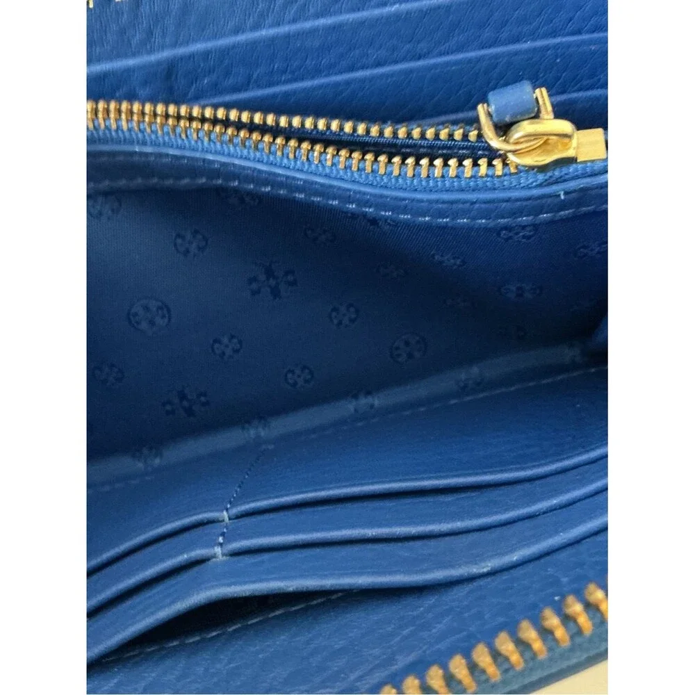 Tory Burch Cobalt Blue Zip-Around Wallet with Gold Logo